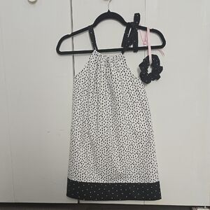 Pillow Polka Dot Kids Dress in Black and White & Hair Scrunchie